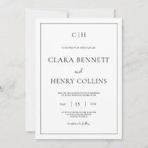 Convite de Casamento Minimalista Preto e Branco El