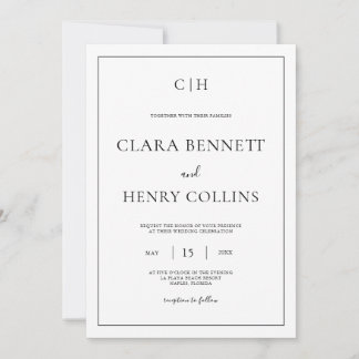 Convite de Casamento Minimalista Preto e Branco El