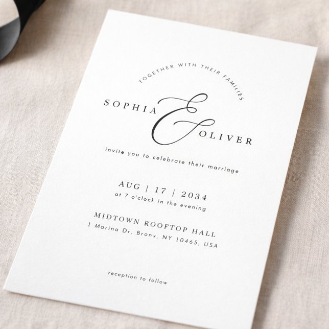 Convite de Casamento Minimalista Preto e Branco Mo (Criador carregado)