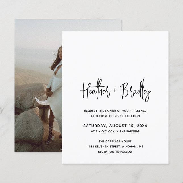 Convite de Casamento Minimalista Preto e Branco Or (Frente/Verso)