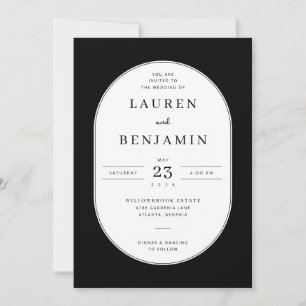 Convite de Casamento Minimalista Preto Elegante