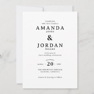 Convite de Casamento Minimalista Preto Elegante