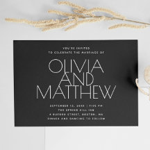 Convite de Casamento Minimalista Preto Moderno | F
