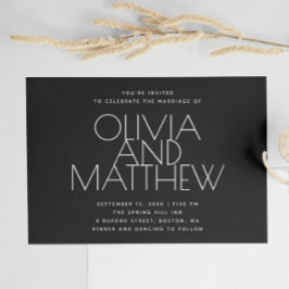 Convite de Casamento Minimalista Preto Moderno | F