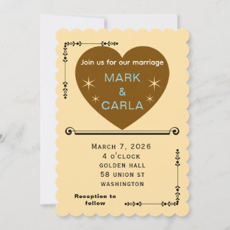 Convite de Casamento Minimalista Romântico em Bege