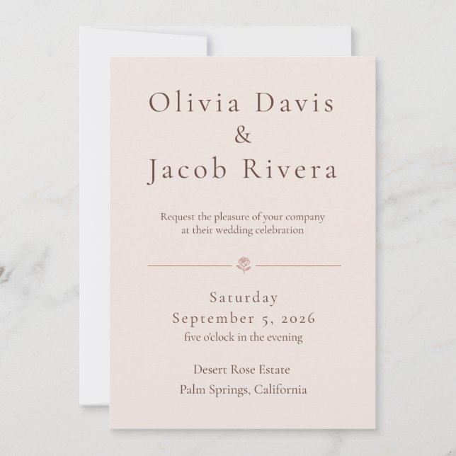 Convite de Casamento Minimalista Rosa Empoeirado (Frente)