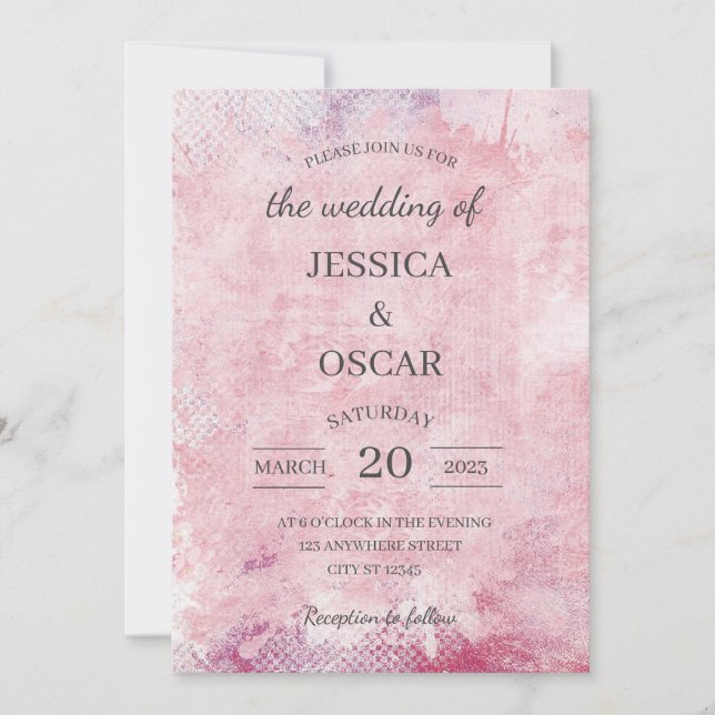 Convite de Casamento Minimalista Rosa Rústico (Frente)
