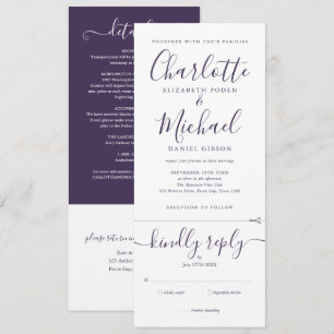Convite de Casamento Minimalista Roxo Tudo Em Um