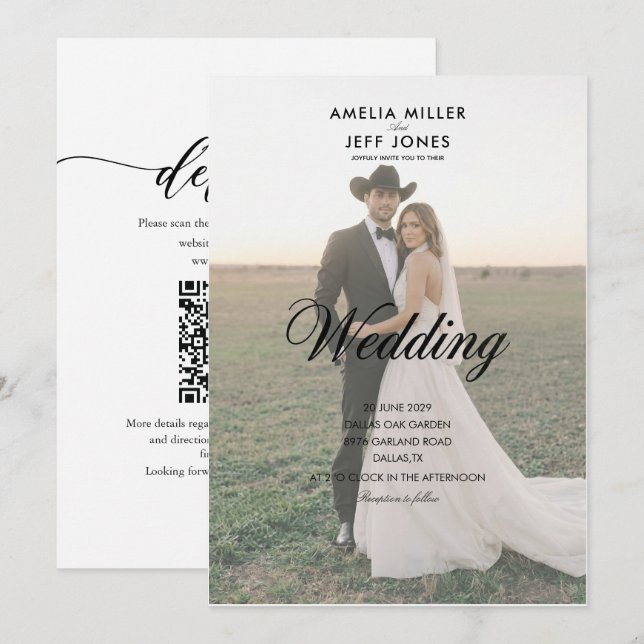 convite de casamento minimalista rústico clássico  (Frente/Verso)