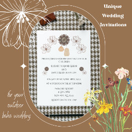 Convite de Casamento Minimalista Rústico Floral Bo