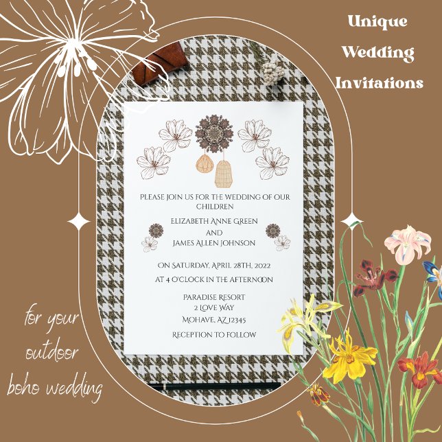 Convite de Casamento Minimalista Rústico Floral Bo (Criador carregado)