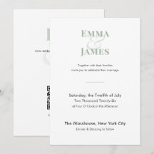 Convite de Casamento Minimalista Sage | Código QR