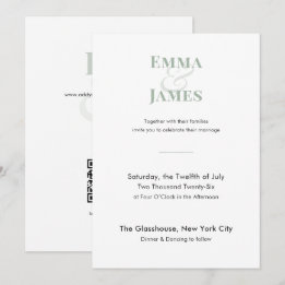 Convite de Casamento Minimalista Sage | Código QR