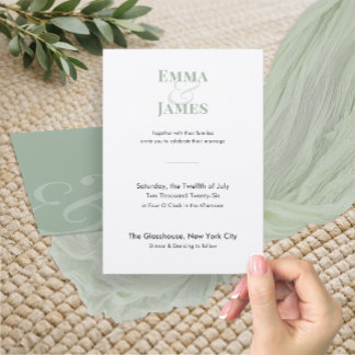 Convite de Casamento Minimalista Sage | Código QR