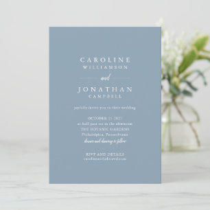 Convite de Casamento Minimalista Serif Blue Empoei