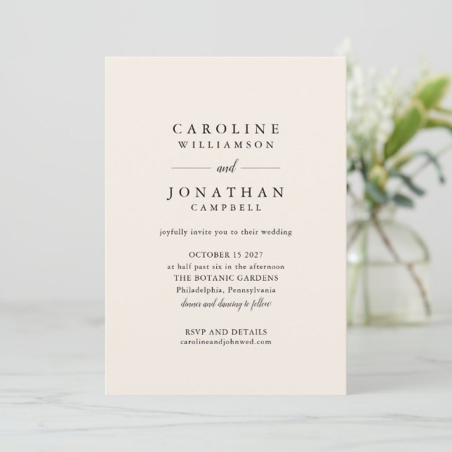 Convite de casamento Minimalista Serif. Preto do O (Em pé/Frente)