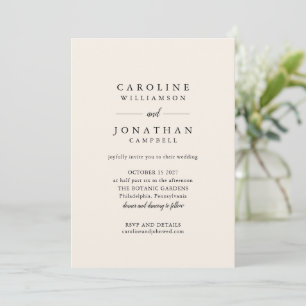 Convite de Casamento Minimalista Serif Preto Marfi