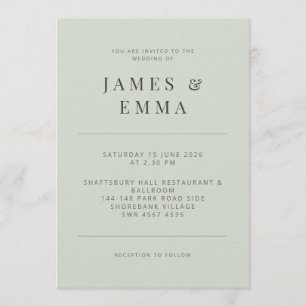 Convite de Casamento Minimalista Verde Claro
