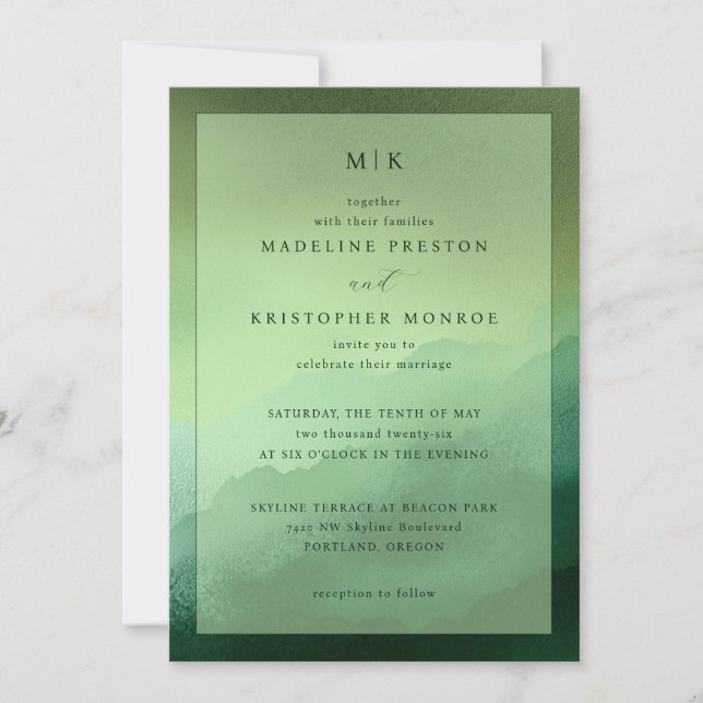 Convite de Casamento Minimalista Verde Elegante (Frente)