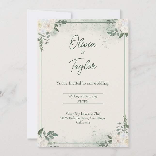 Convite de Casamento Minimalista Verde Escuro (Frente)