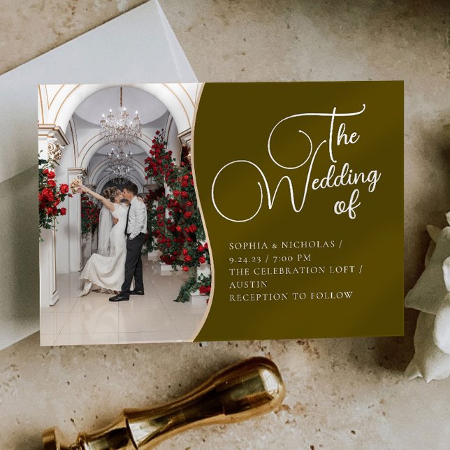 Convite de Casamento Minimalista Verde ouro (Criador carregado)