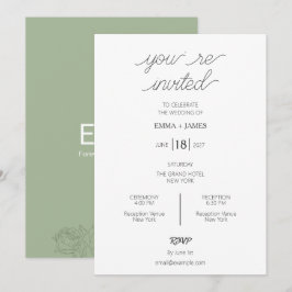 Convite de Casamento Minimalista Verde Salvia