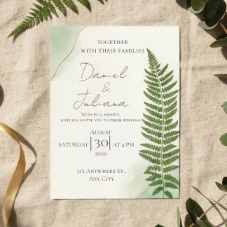 Convite de Casamento Minimalista Verde Salvia | Fe