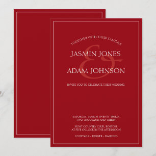 Convite de Casamento Minimalista Vermelho Carmesim