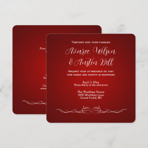 Convite de Casamento Minimalista Vermelho Rubi e B