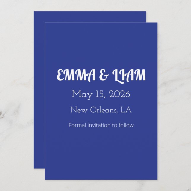 Convite de casamento mínimo a frio em azul profund (Frente/Verso)