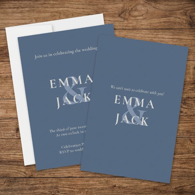 Convite de Casamento Mínimo Azul Sem Muda (Muted Blue Minimal Wedding Invitation.)