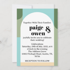 Convite de casamento mínimo moderno azul + verde