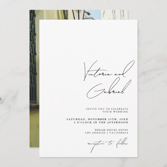 Convite De Casamento Mínimo Moderno Com Foto (Frente/Verso)