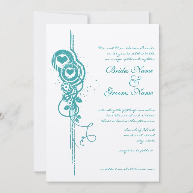 Convite de casamento Mint Heart Circles and Swirls (Frente)