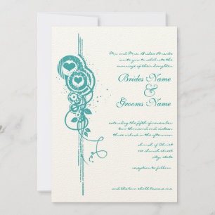 Convite de casamento Mint Heart Circles and Swirls