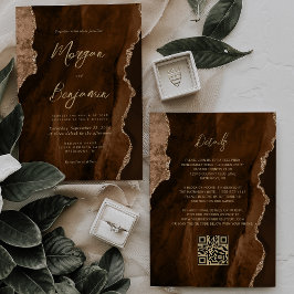 Convite de Casamento Mocha Brown Ágata Dourado Scr