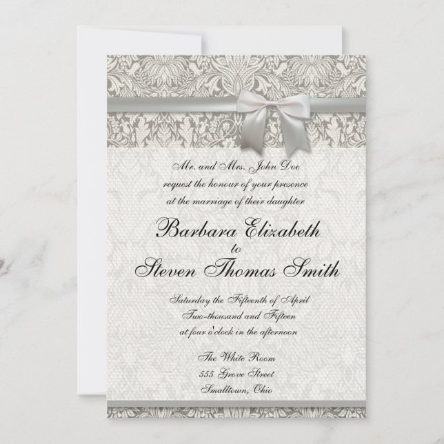 Convite de Casamento Modelo Renda Branca Personali (Frente)