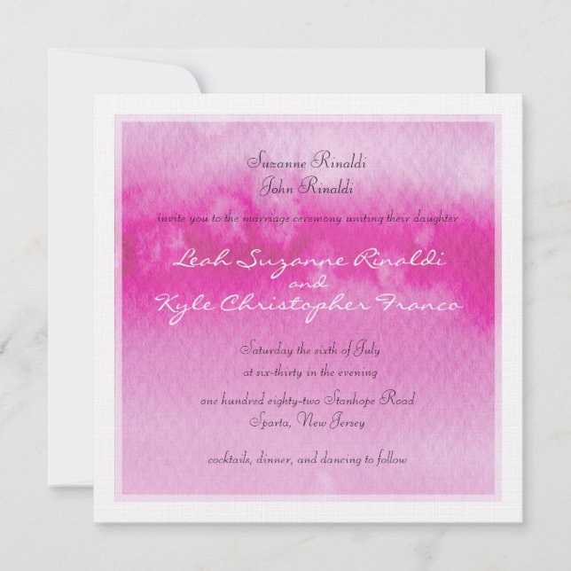 CONVITE DE CASAMENTO MODERN ombre watercolor fusch (Frente)