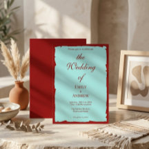 Convite de Casamento Moderno Aqua Teal e Vermelho