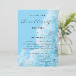 Convite de Casamento Moderno Aquarela Azul