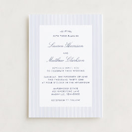 Convite de Casamento Moderno Azul e Branco com Lis