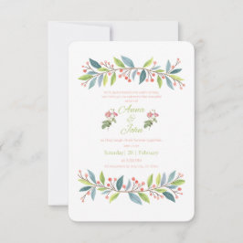 Convite de Casamento Moderno Botânico Verde Flores