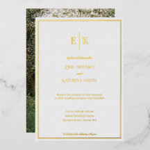 Convite de Casamento Moderno Branco e Dourado com