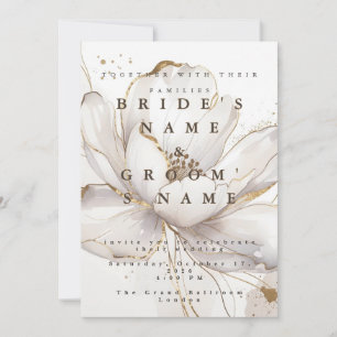 Convite de Casamento Moderno Branco Magnólia Doura