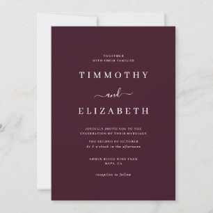 Convite de Casamento Moderno Burgundy Casamento