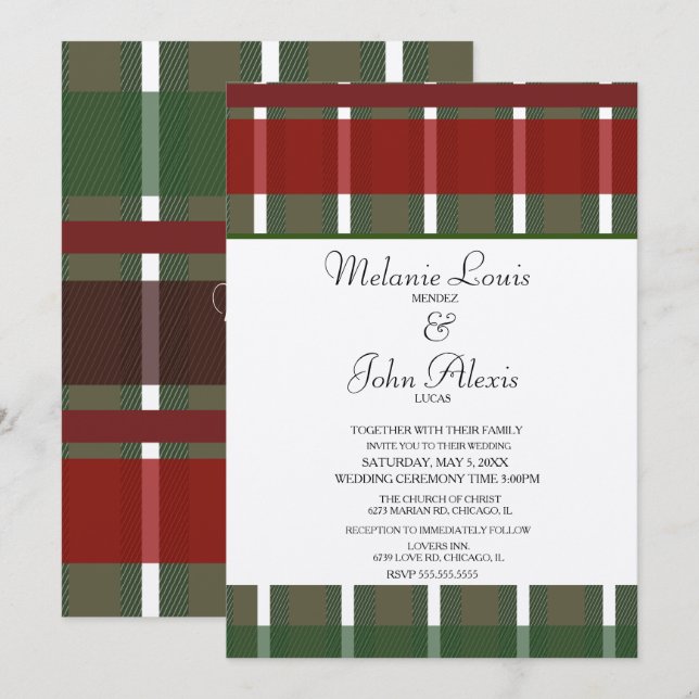 Convite de Casamento Moderno Burgundy Verde Branco (Frente/Verso)