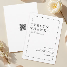 Convite de Casamento Moderno Código QR Linha Preta