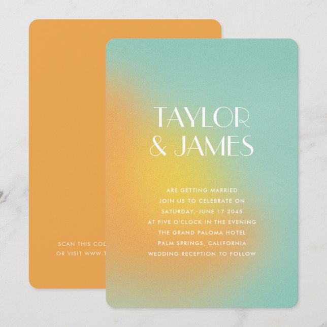 Convite de Casamento Moderno Código QR Turquesa La (Frente/Verso)