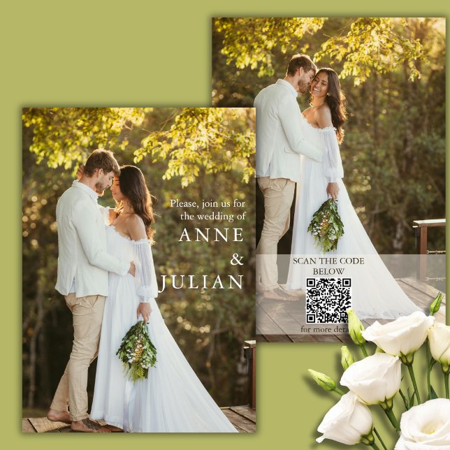 Convite de casamento moderno com 2 fotos e código  (Criador carregado)