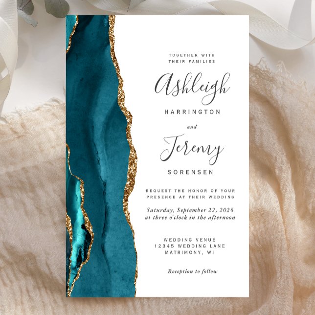 Convite de Casamento Moderno com Ágata Verde-Teal  (Criador carregado)